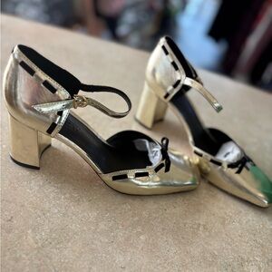 J. Crew metallic leather maisie pump with bow IN BOX